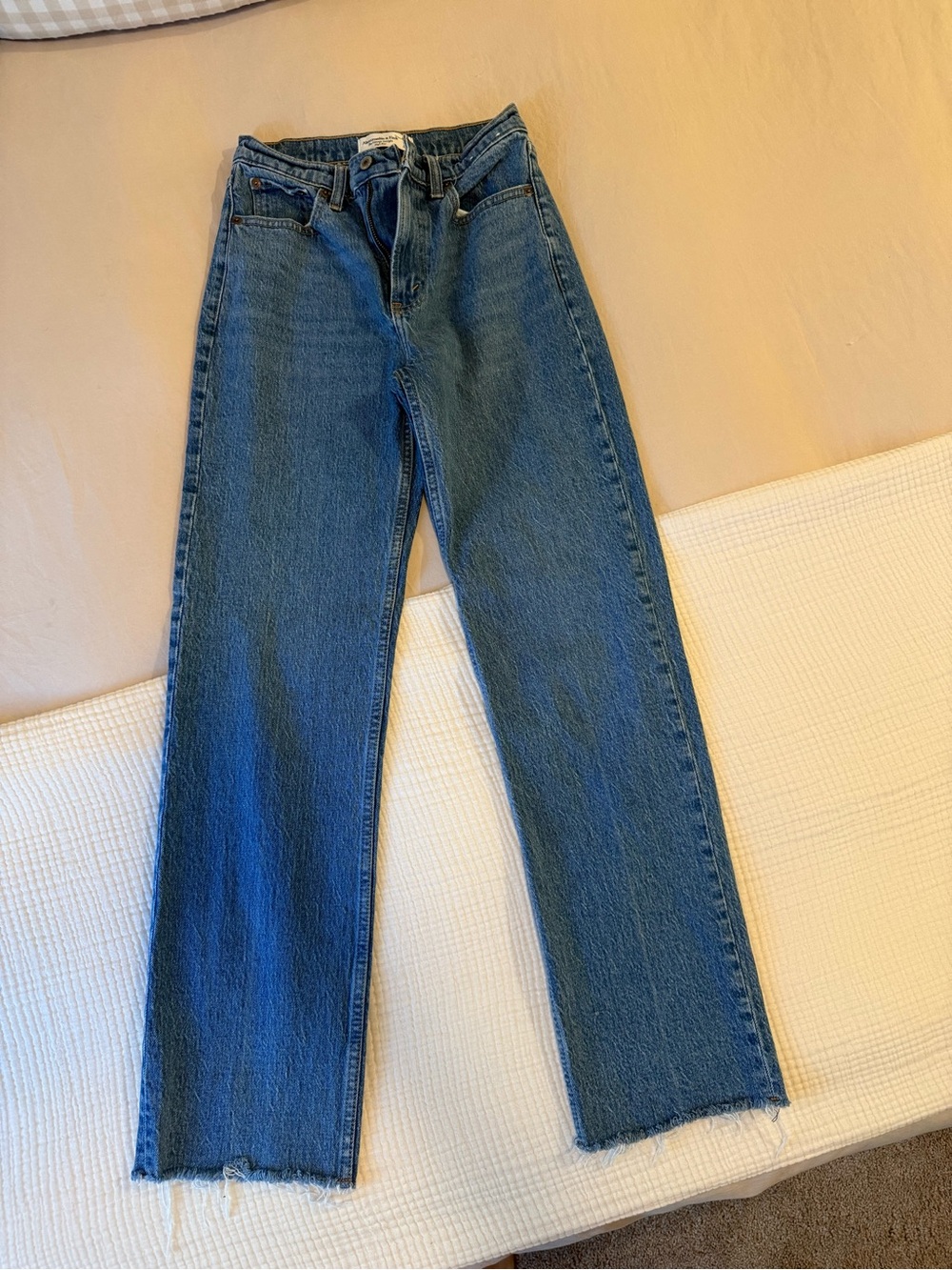 Abercrombie & Fitch Women's Straight Leg Jeans in Blue Denim